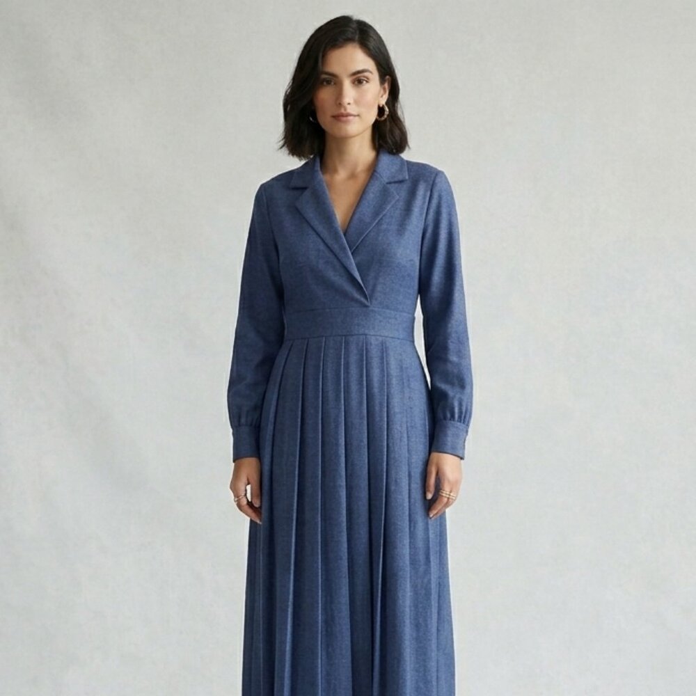 Philharmonie by Grace Blue Shirt Dress Pleated Size XL NWT